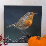 Roodborstje acryl op canvas 15/15/cm verkocht