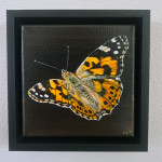 Distelvlinder acryl 15/15cm in baklijst € 150,-